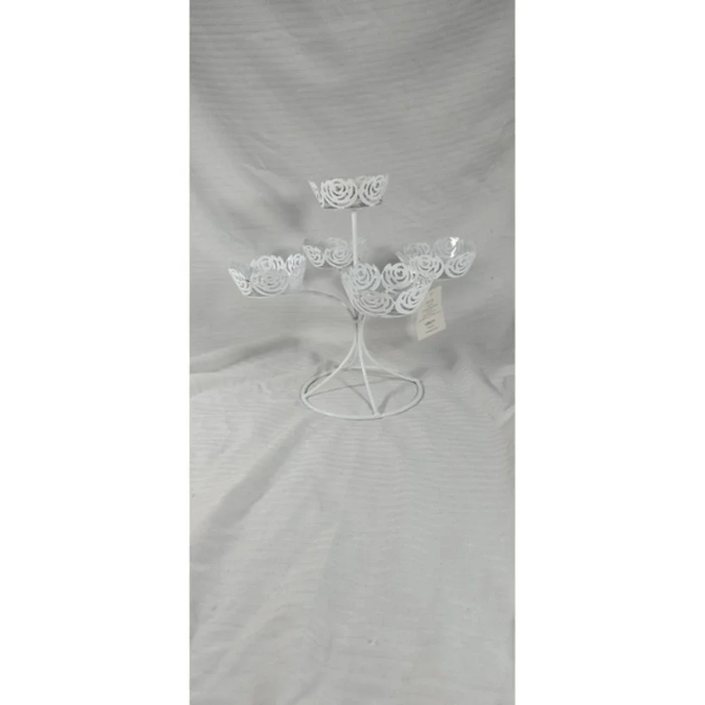 New white‎ metal flower decorative cupcake stand hobby lobby holds five wedding